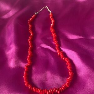 Red Beaded Statement Necklace - Women Jewelry